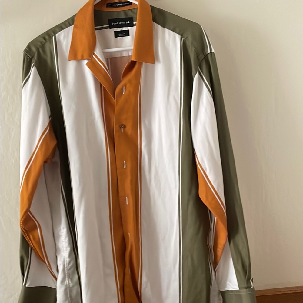 Paul Frederick Olive and Orange Contrast Shirt
